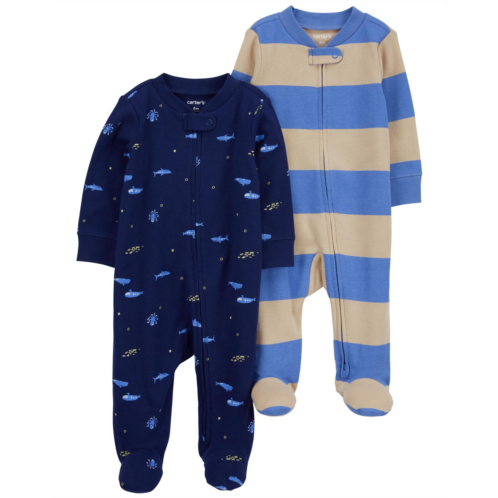 Oshkoshbgosh Blue Baby 2-Pack Striped Zip-Up Cotton Sleep & Play Pajamas | oshkosh.com