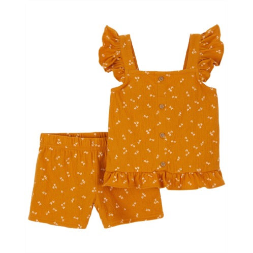Carters Gold Baby 2-Piece Floral Crinkle Jersey Outfit Set
