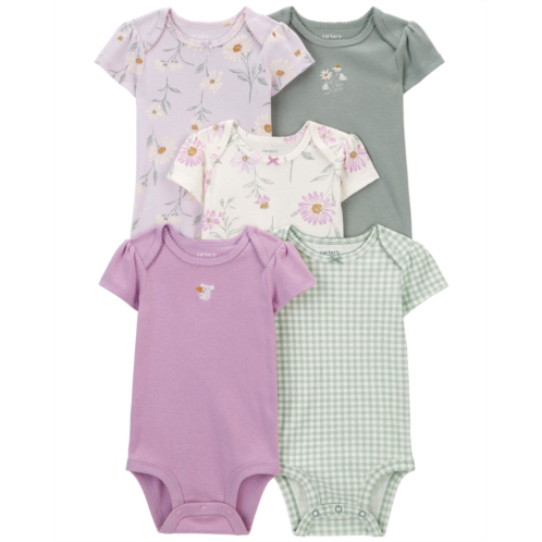 Carters Purple/Green Baby 5-Pack Floral Short-Sleeve Bodysuits