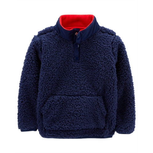 Carters Navy/Red Toddler Quarter Zip Sherpa Pullover