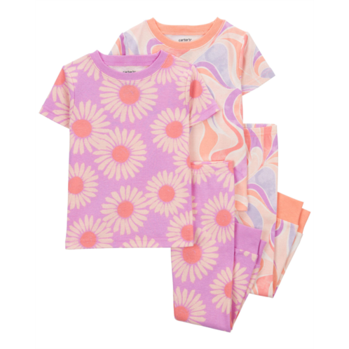 Carters Pink Toddler 4-Piece Daisy 100% Snug Fit Cotton Pajamas