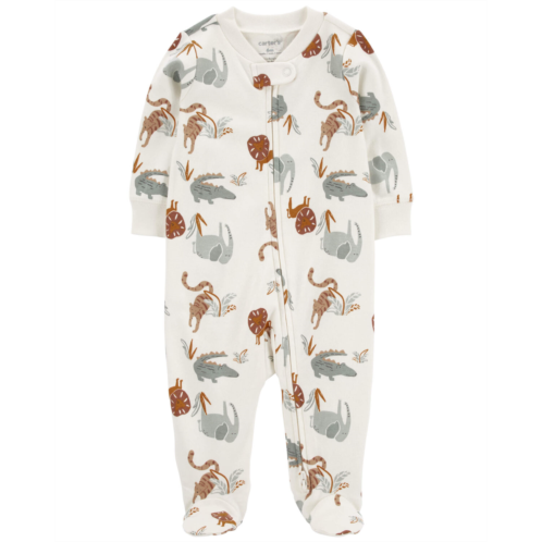 Carters Ivory Baby Animal Print 2-Way Zip Cotton Sleep & Play
