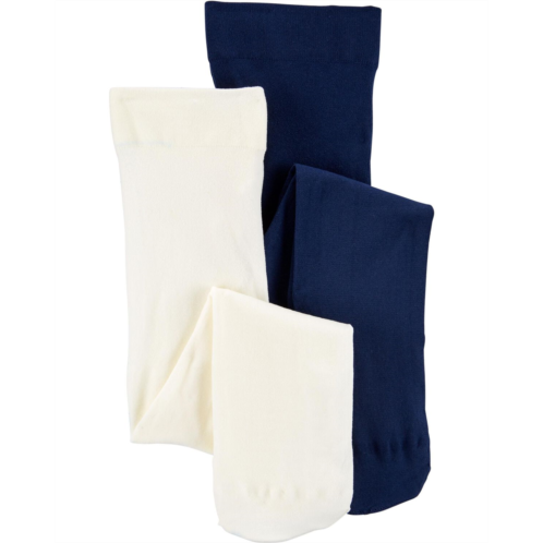 Carters White/Navy Toddler 2-Pack Tights