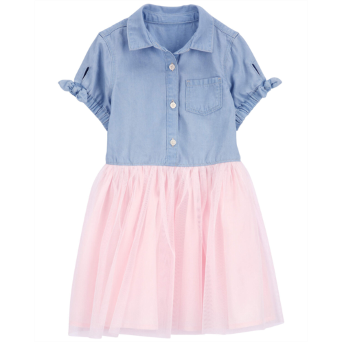 Carters Pink Toddler Mixed Fabric Denim Dress