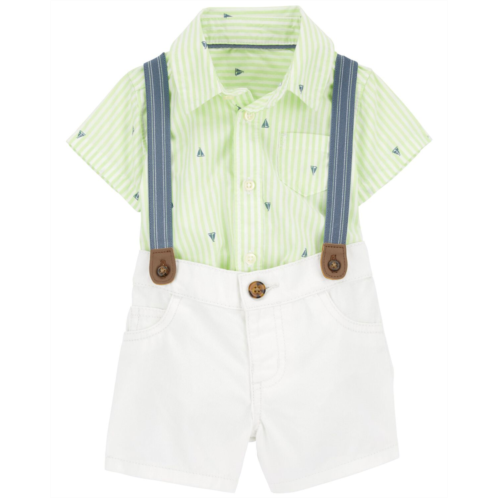 Carters Green/White Baby 3-Piece Sailboat Dress Me Up Set