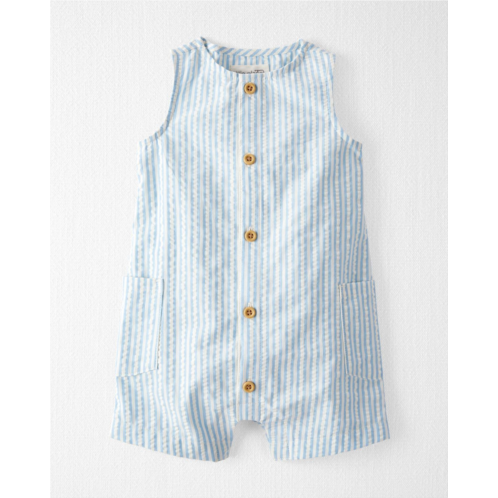 Carters Blue Stripe Baby Seersucker Button-Front Romper Made with Organic Cotton