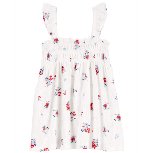 Carters White Toddler Floral Print Crinkle Jersey Tank