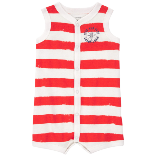 Carters Red Baby Striped Snap-Up Romper