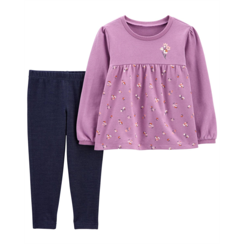 Carters Purple/Blue Baby 2-Piece French Terry Top & Knit Denim Pant Set