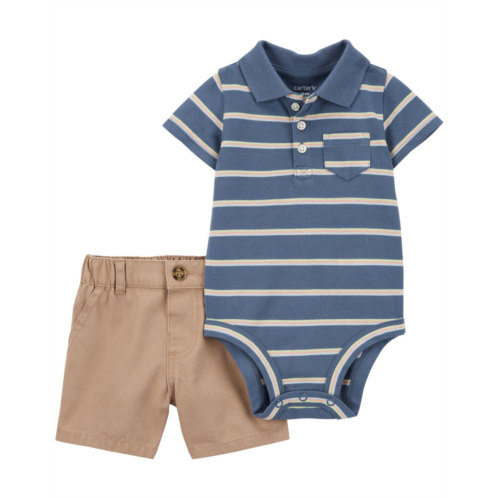 Carters Multi Baby 2-Piece Striped Polo Bodysuit & Shorts Set