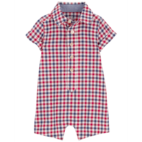 Carters Blue Baby Plaid Button-Front Romper