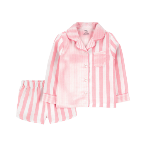 Oshkoshbgosh Pink Toddler 2-Piece Striped Woven Coat-Style Pajamas | oshkosh.com