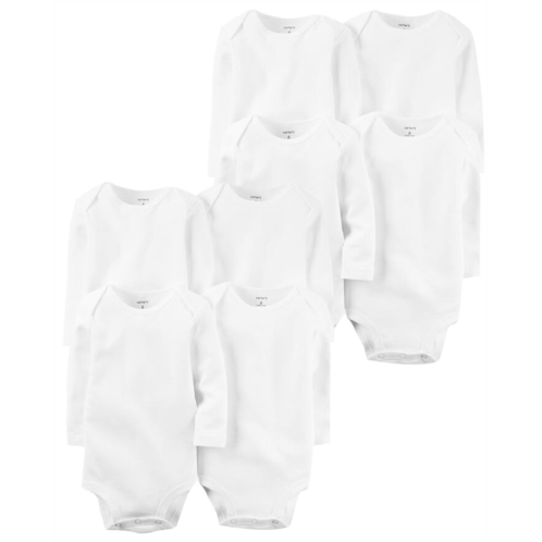 Carters White Baby 8-Pack Long Sleeve Cotton Bodysuits Set