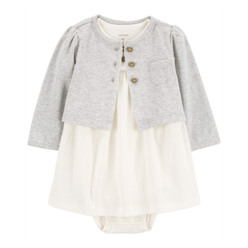 Carters Grey/White Baby 2-Piece Bodysuit Dress & Cardigan Set
