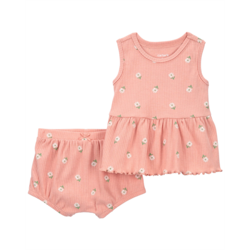 Carters Pink Baby 2-Piece Floral Ribbed Outfit Set