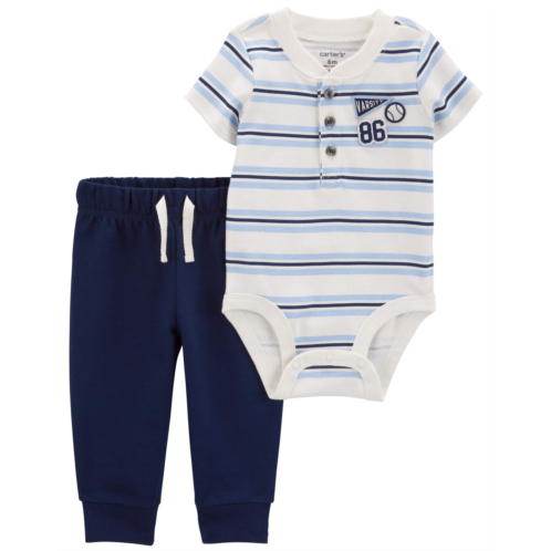 Carters Blue/White Baby 2-Piece Varsity Striped Bodysuit Pant Set