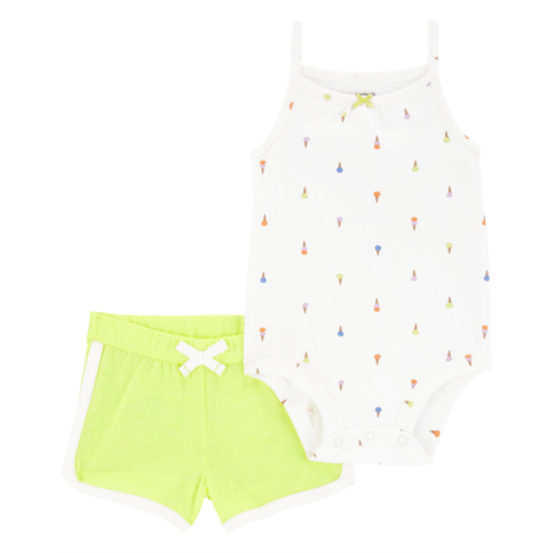Carters White/Neon Yellow Baby 2-Piece Ice Cream Tank Bodysuit & Short Set
