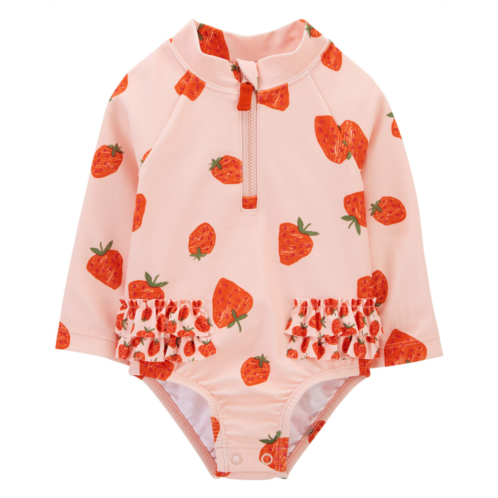Carters Pink Baby Strawberry 1-Piece Half-Zip Rashguard