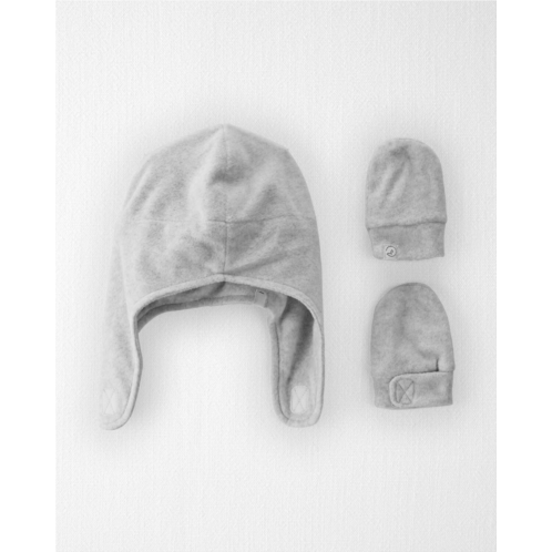 Oshkoshbgosh Grey Heather Baby 2-Pack Recycled Fleece Hat and Mittens Set | oshkosh.com