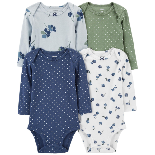 Carters Multi Baby 4-Pack Long-Sleeve Floral & Polka Dot Bodysuits