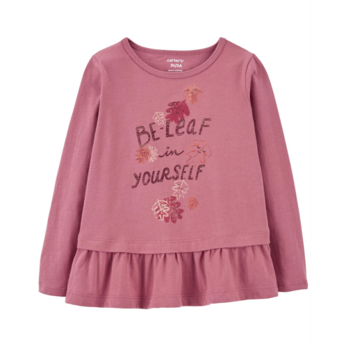 Carters Pink Toddler Be-Leaf In Yourself Peplum Graphic Tee