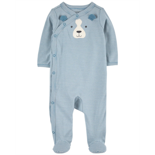 Carters Blue Baby Striped Dog Side-Snap Cotton Sleep & Play Pajamas