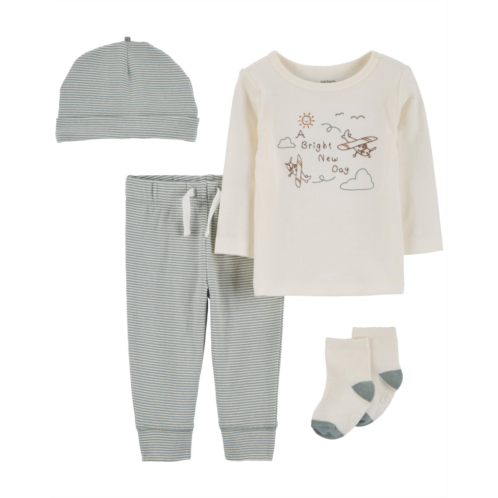 Carters Blue/Ivory Baby 4-Piece Airplane Outfit Set