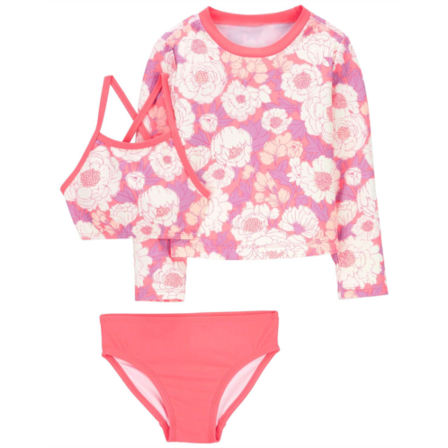 Carters Pink Toddler 3-Piece Floral Print Rashguard Swimsuit Set