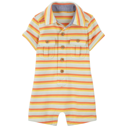 Carters Orange Baby Striped Button-Front Romper