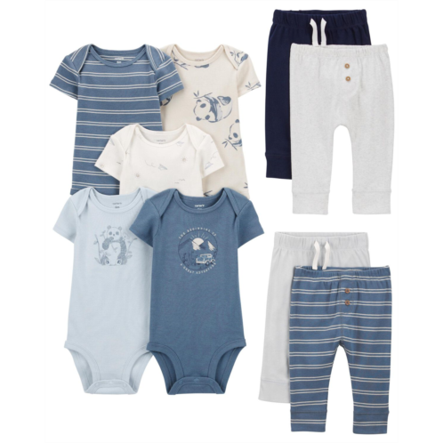 Carters Multi Baby 9-Piece Panda Print Bodysuits & Pants Set