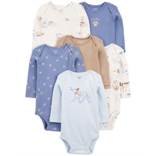 Carters Multi Baby 6-Pack Dog Long-Sleeve Bodysuits