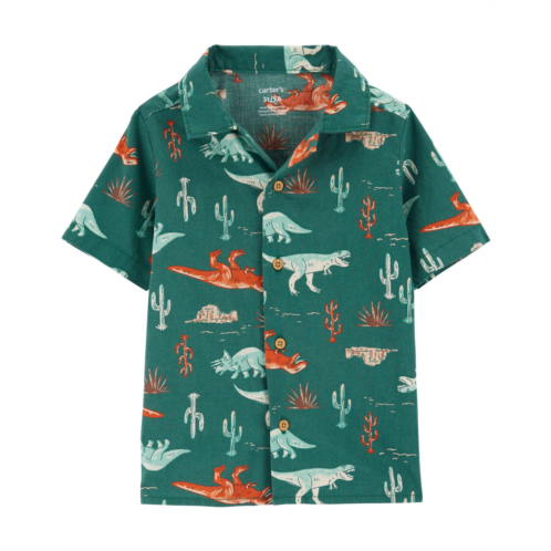 Carters Green Toddler Button-Front Dinosaur-Print Shirt