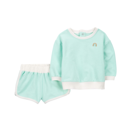 Carters Mint Baby 2-Piece Rainbow Sweatshirt & Short Set