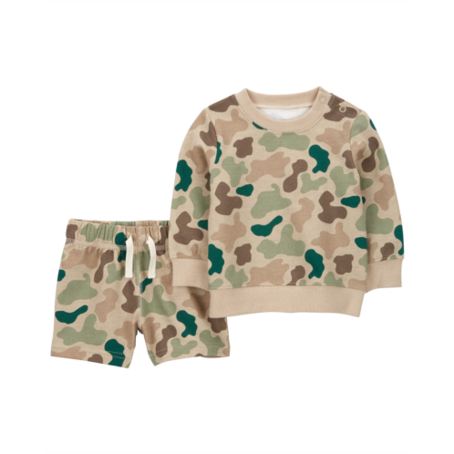 Carters Brown Baby 2-Piece Camo Sweatshirt & Short Set