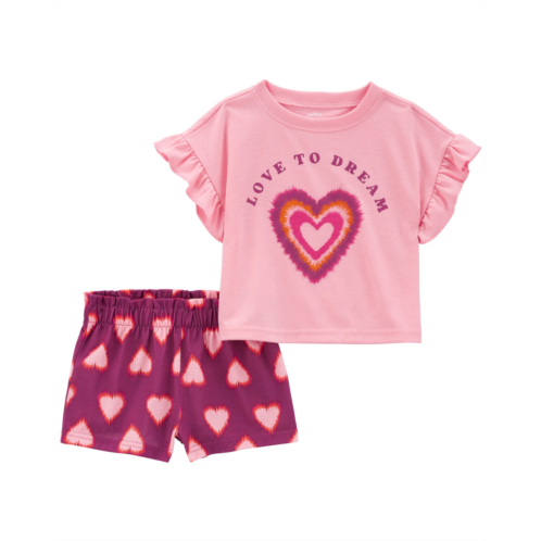 Carters Pink Toddler 2-Piece Love To Dream Heart Loose Fit Pajama Set
