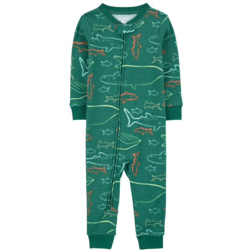 Carters Green Toddler 1-Piece Shark 100% Snug Fit Cotton Footless Pajamas
