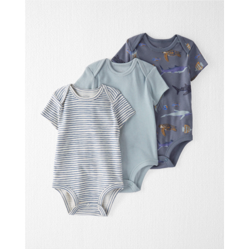 Oshkoshbgosh Deep Sea Print, Painterly Stripes Baby 3-Pack Organic Cotton Rib Bodysuits | oshkosh.com