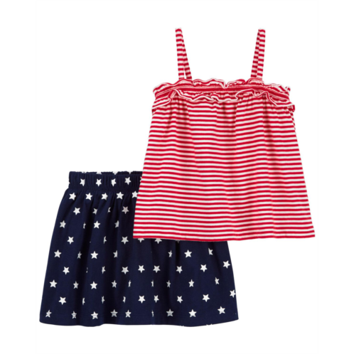 Carters Red/White/Blue Toddler 2-Piece 4th Of July Tank & Skort Set