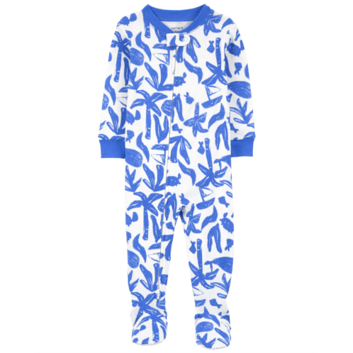 Carters Blue/White Baby 1-Piece Ocean Print 100% Snug Fit Cotton Footie Pajamas