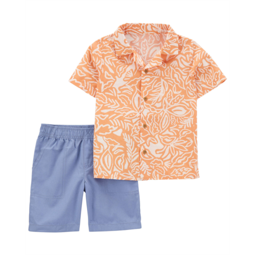 Carters Orange/Blue Toddler 2-Piece Palm Linen Button-Front Shirt & Short Set