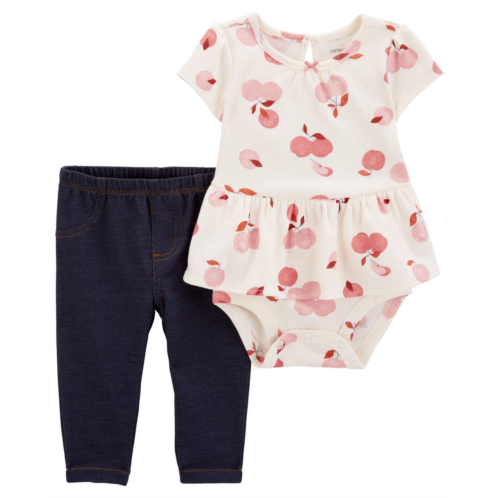 Carters Multi Baby 2-Piece Apple Peplum Bodysuit Pant Set