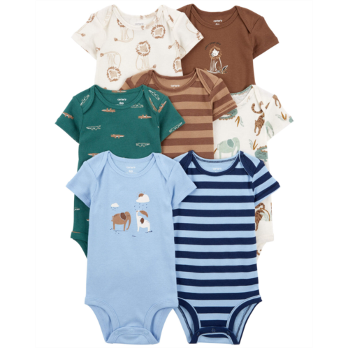 Carters Blue/Brown Baby 5-Pack Short-Sleeve Bodysuits
