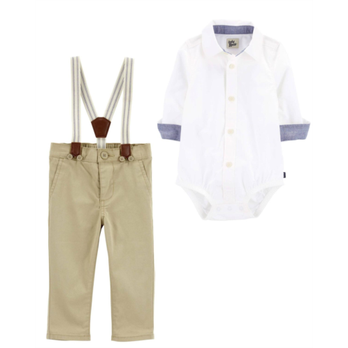 Carters Multi Baby 2-Piece Button-Front Bodysuit & Twill Suspender Pants Set