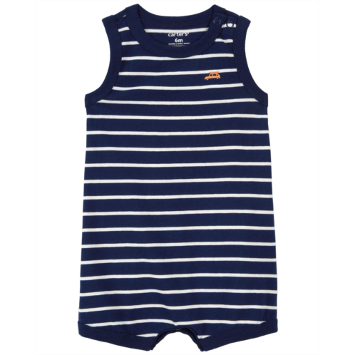 Carters Navy Baby Striped Car Cotton Romper