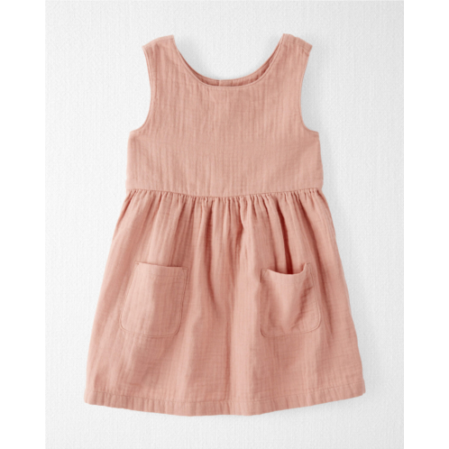Carters Fossil Tan Toddler Organic Cotton Gauze Pocket Dress