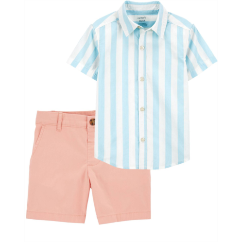 Carters Multi Baby 2-Piece Striped Button-Down Shirt & Stretch Chino Shorts Set