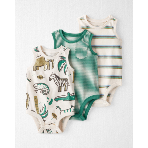 Carters Jungle Animals, Striped Baby 3-Pack Organic Cotton Bodysuits