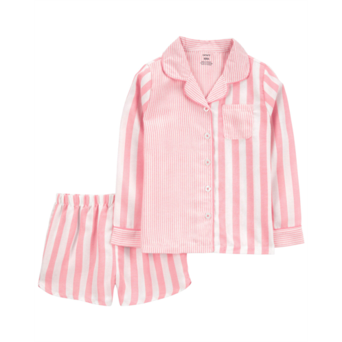 Oshkoshbgosh Pink/White Kid 2-Piece Striped Woven Coat-Style Pajamas | oshkosh.com