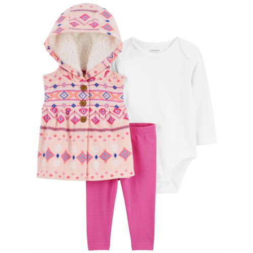 Oshkoshbgosh Pink/White Baby 3-Piece Fair Isle Little Vest Set | oshkosh.com