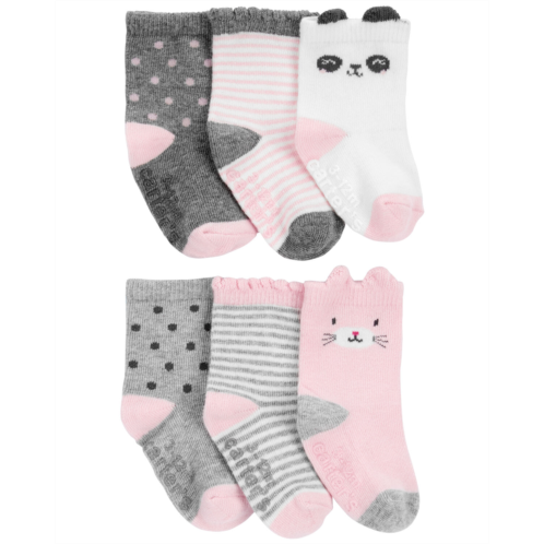 Carters Grey/Pink 6-Pack Critter Socks